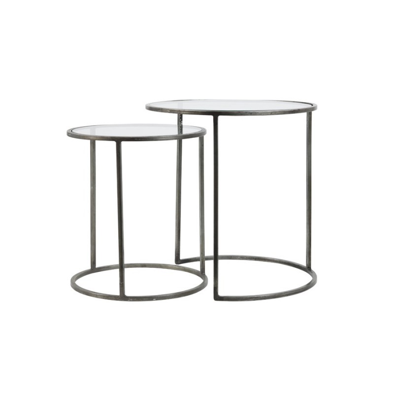 SIDETABLE GLASS-VINTAGE TIN - CAFE, SIDE TABLES